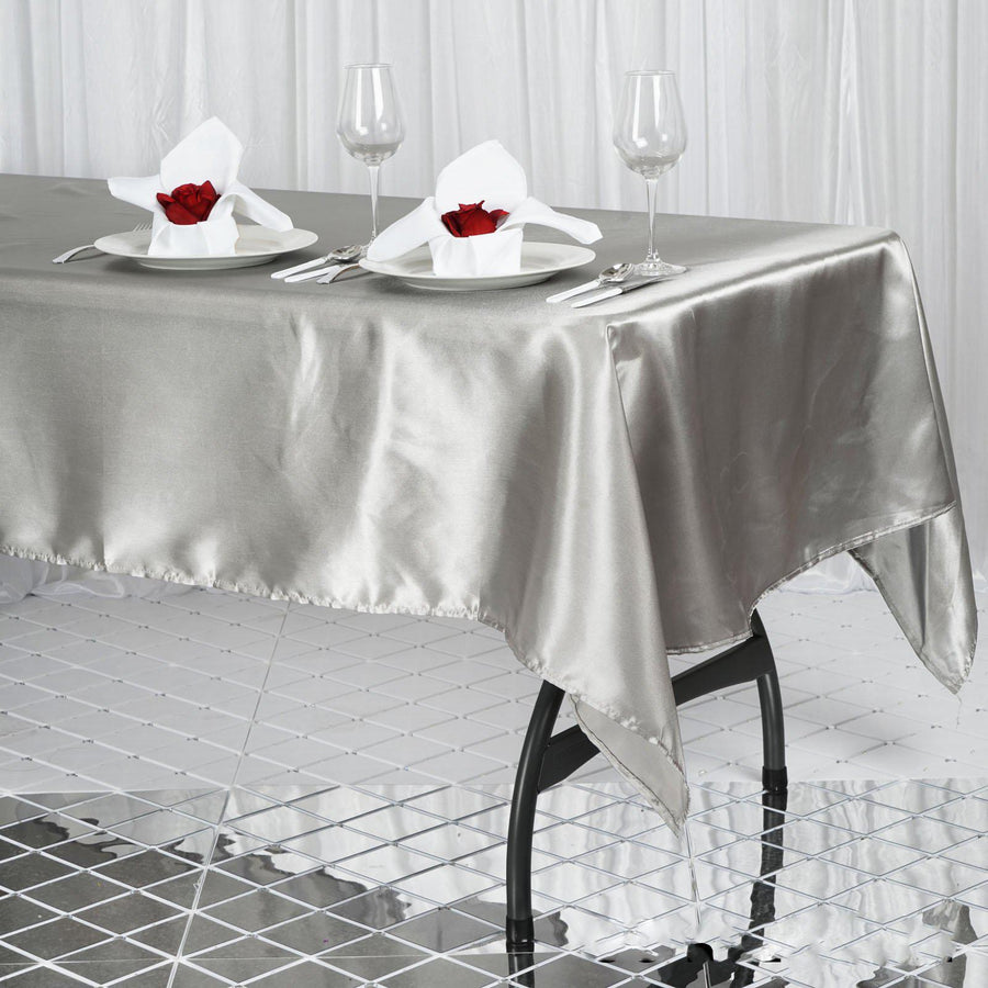 60x102 Silver Satin Rectangular Tablecloth