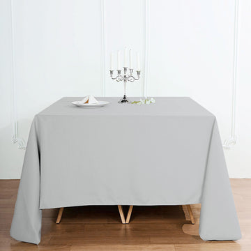 90"x90" Silver Seamless Square Polyester Tablecloth