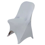 Silver Spandex Stretch Fitted Folding Slip On Chair Cover - 160 GSM#whtbkgd
