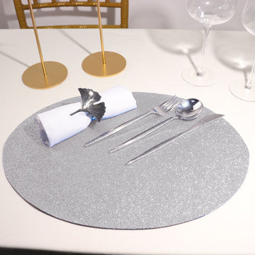 6 Pack Silver Sparkle Placemats, Non Slip Decorative Oval Glitter Table Mat