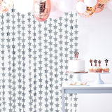 Silver Star Chain Foil Fringe Curtain Party Backdrop, Metallic Silver Tinsel Streamer Party Decor