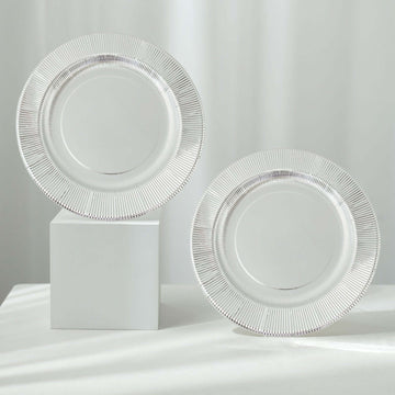 25 Pack 8" Silver Sunray Dessert Appetizer Paper Plates, Disposable Party Plates - 350 GSM