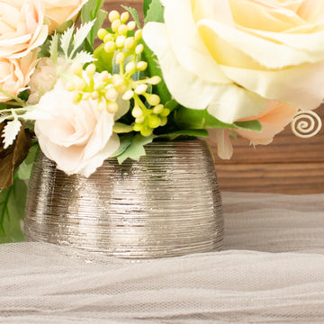 4 Pack | 3" Silver Textured Ceramic Indoor Planters Pots, Round Brushed Flower Vases