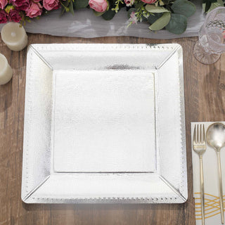 Add Elegance to Your Event with Silver Textured Disposable Square Charger Plates