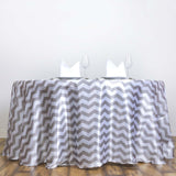 120" Round Jazzed Up Chevron Tablecloths - White / Silver
