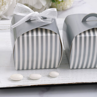 Stylish and Practical Silver/White Striped Cupcake Boxes