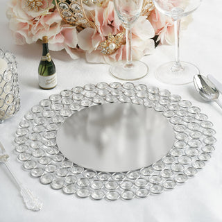 Add Elegance to Your Table with the 14" Silver Wired Metal Acrylic Crystal Beaded Charger Plate
