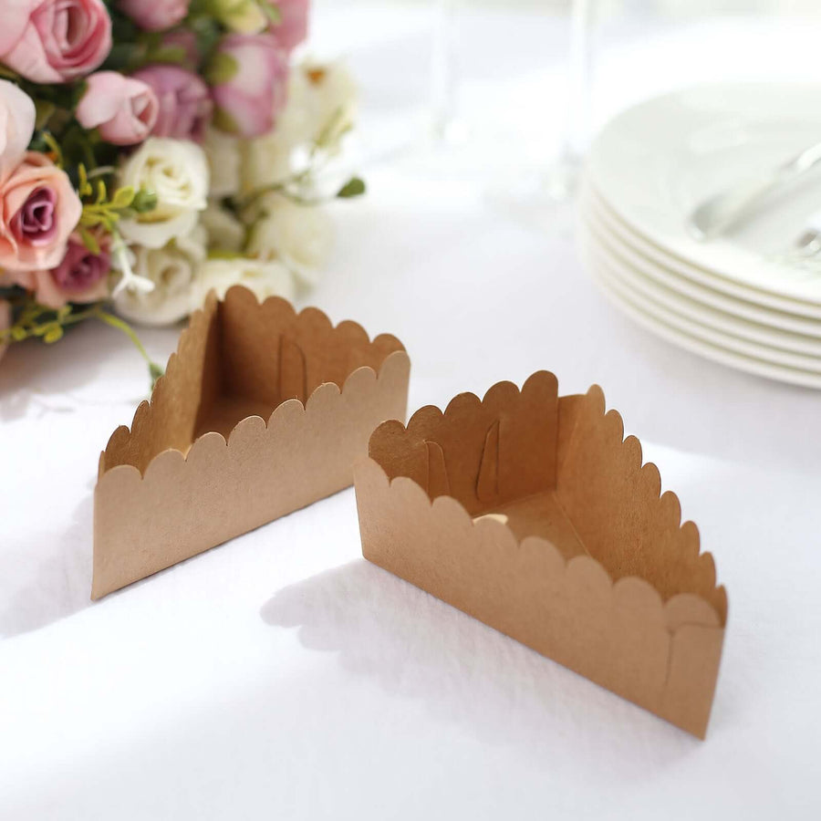 10 Pack | 4inch x 2.5inch Natural Single Slice Triangular Cake Boxes with Scalloped Top