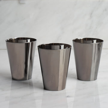12 Pack 7oz Sleek Chrome Silver Disposable Plastic Party Cups