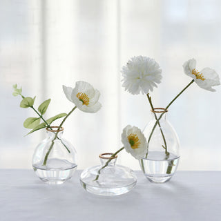 Elegant Clear Glass Flower Vases with Metallic Gold Rim