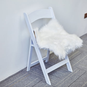 20" Soft White Faux Sheepskin Fur Square Seat Cushion Cover, Small Shag Area Rug