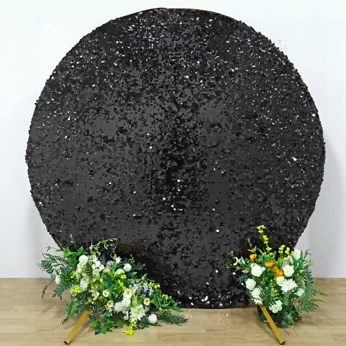 7.5ft Black Double Sided Big Payette Sparkle Sequin Round Arch Cover, Shiny Shimmer Backdrop Cover