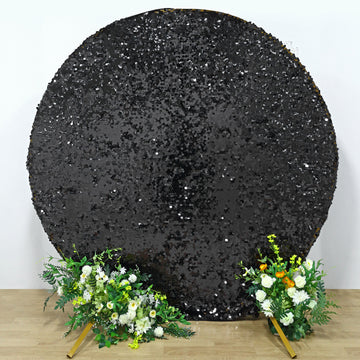 7.5ft Sparkly Black Double Sided Big Payette Sequin Wedding Arbor Cover, Round Fitted Backdrop Arch Cover
