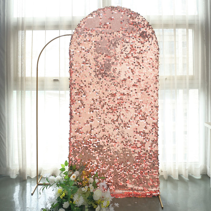 7ft Sparkly Rose Gold Double Sided Big Payette Sequin Chiara Backdrop Stand Cover For Fitted Round