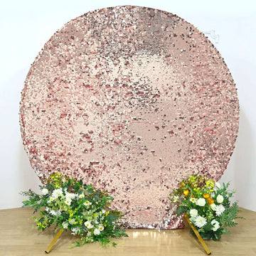 7.5ft Sparkly Rose Gold Double Sided Big Payette Sequin Wedding Arbor Cover, Round Fitted Backdrop Arch Cover