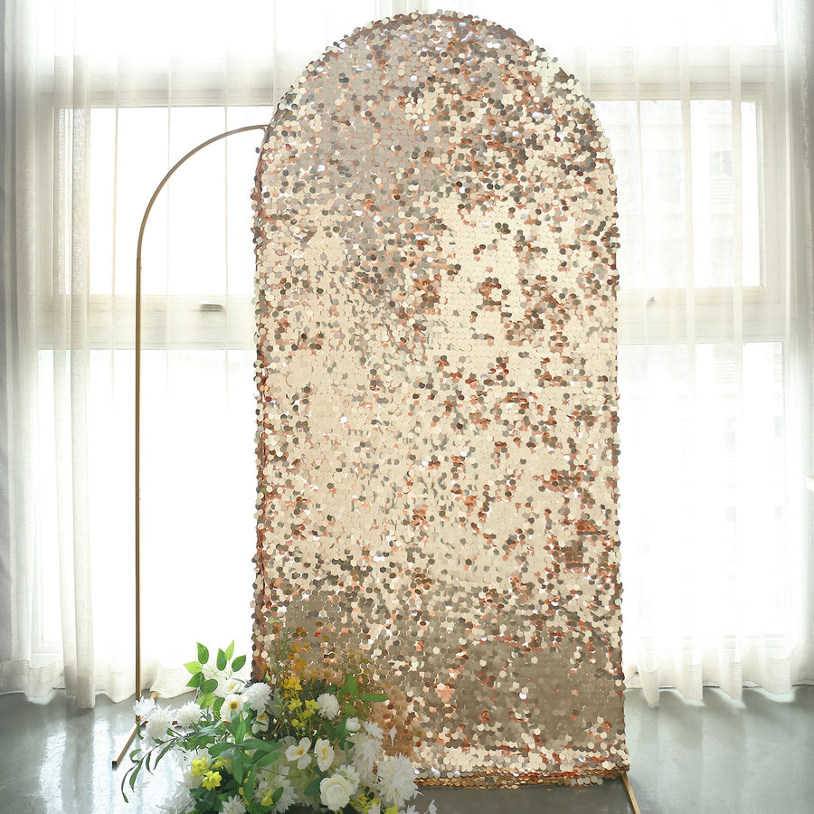 7ft Sparkly Champagne Double Sided Big Payette Sequin Chiara Backdrop Stand Cover For Fitted Round