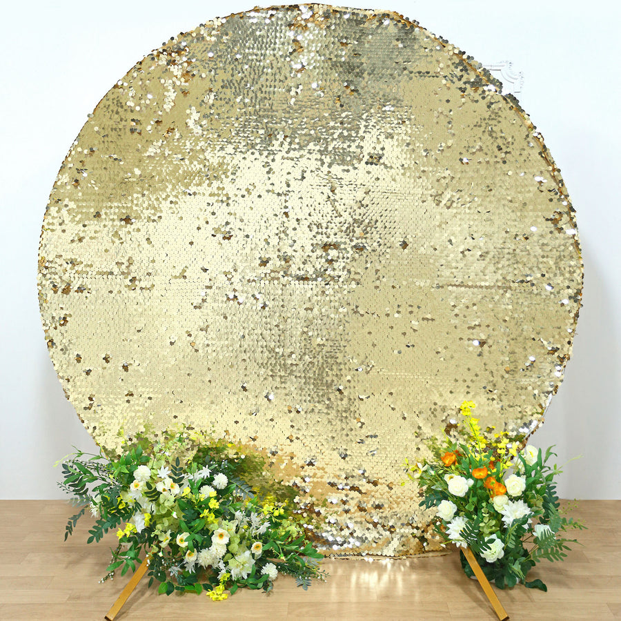 Champagne Double Sided Big Payette Sparkle Sequin Round Arch Cover, Shiny Shimmer Backdrop Cover