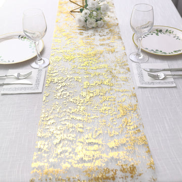 108" Sparkly Metallic Gold Foil Thin Mesh Polyester Table Runner - 25GSM