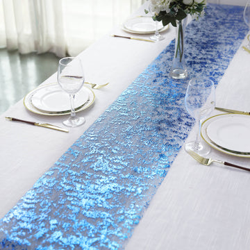 108" Sparkly Metallic Royal Blue Foil Thin Mesh Polyester Table Runner - 25GSM