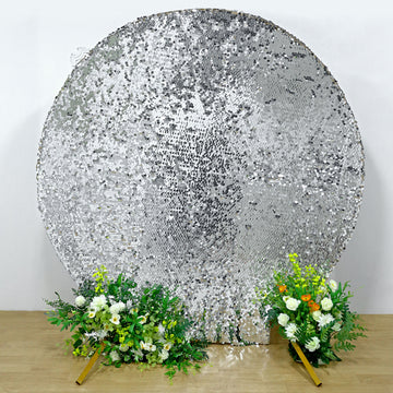 7.5ft Sparkly Silver Double Sided Big Payette Sequin Wedding Arbor Cover, Round Fitted Backdrop Arch Cover