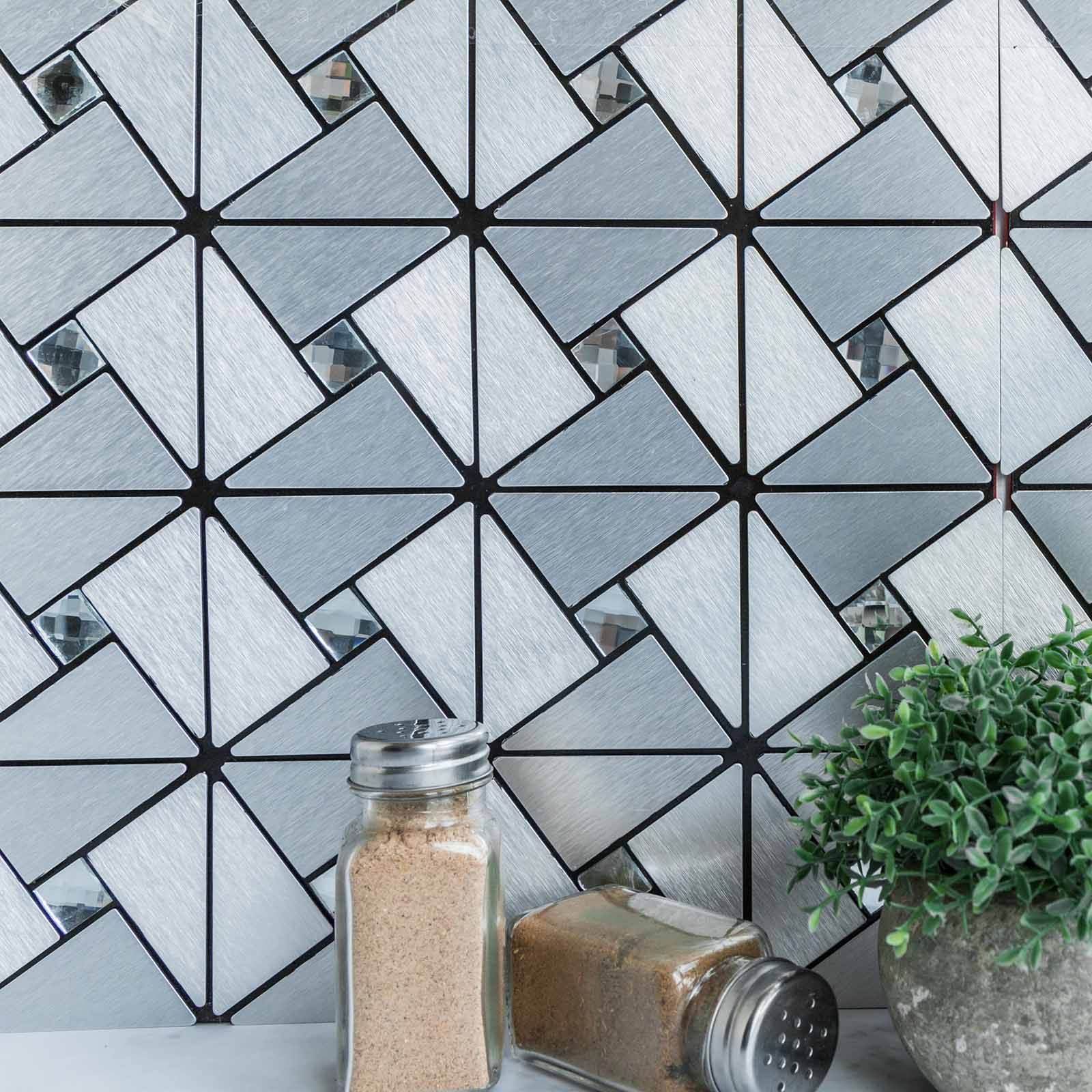 Peel and Stick Silver Bling Mirror Glass Mosaic Tile for Kitchen Wall