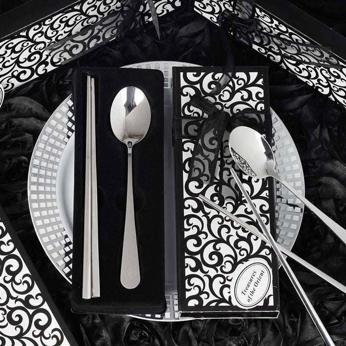 Stainless Steel Spoon & Chopsticks Set Party Favor With Gift Box, Ribbon & Tag