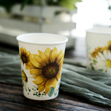 24 Pack 10oz Sunflower Paper Cups, Disposable Party Cups, All Purpose Use
