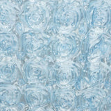 120inch Light Blue Grandiose 3D Rosette Satin Round Tablecloth#whtbkgd
