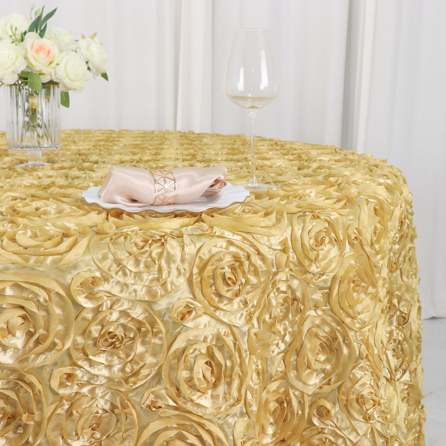 120inch Champagne Grandiose 3D Rosette Satin Round Tablecloth