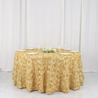 Create a Luxurious Atmosphere with Champagne Seamless Grandiose 3D Rosette Satin Round Tablecloth