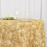 120inch Champagne Grandiose 3D Rosette Satin Round Tablecloth