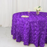 120inch Purple Grandiose 3D Rosette Satin Round Tablecloth