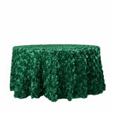 120inch Hunter Emerald Green Grandiose 3D Rosette Satin Round Tablecloth