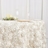 120inch Ivory Grandiose 3D Rosette Satin Round Tablecloth