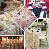 132" Black Wholesale Grandiose Rosette 3D Satin Tablecloth For Wedding Party Event Decoration