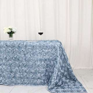 Create an Elegant Ambiance with the Grandiose 3D Rosette Satin Rectangle Tablecloth