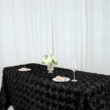 90x132inch Black Grandiose 3D Rosette Satin Rectangle Tablecloth