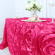 90x132inch Fuchsia Grandiose 3D Rosette Satin Rectangle Tablecloth