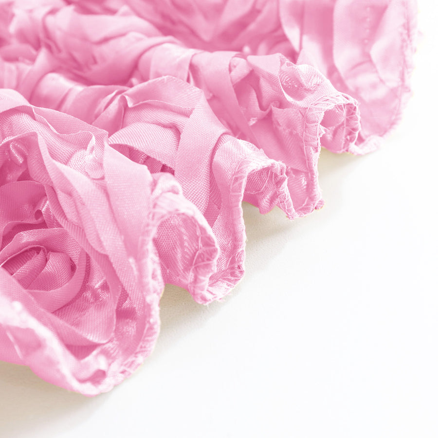 90x132inch Pink Grandiose 3D Rosette Satin Rectangle Tablecloth