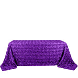 90x132inch Purple Grandiose 3D Rosette Satin Rectangle Tablecloth