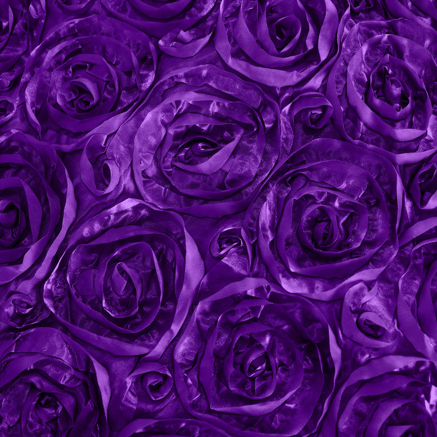 90x132inch Purple Grandiose 3D Rosette Satin Rectangle Tablecloth#whtbkgd