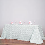 90x132inch White Grandiose 3D Rosette Satin Rectangle Tablecloth