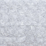 90x132inch White Grandiose 3D Rosette Satin Rectangle Tablecloth#whtbkgd