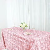 90x156 inch Rose Gold|Blush Grandiose Rosette Satin Rectangle Tablecloth