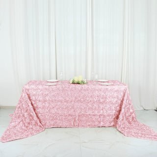 Blush Seamless Grandiose Rosette Satin Rectangle Tablecloth