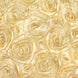 90" x 156" Champagne Grandiose Rosette 3D Satin Rectangle Tablecloth#whtbkgd