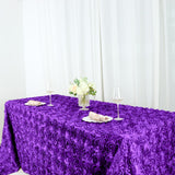 90" x 156" Purple Grandiose Rosette 3D Satin Rectangle Tablecloth