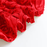 90" x 156" Red Grandiose Rosette 3D Satin Rectangle Tablecloth