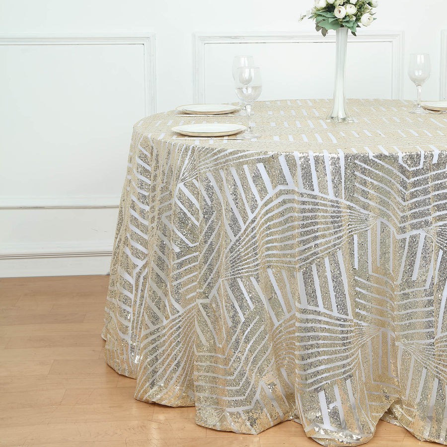 120inch Champagne Geometric Glitz Art Deco Sequin Round Tablecloth