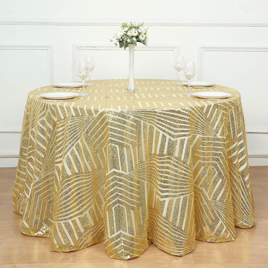 120inch Gold Geometric Glitz Art Deco Sequin Round Tablecloth